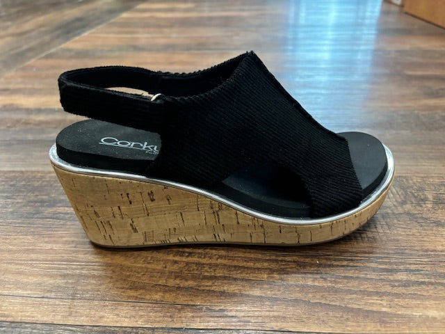 Black Carley Corduroy Wedges