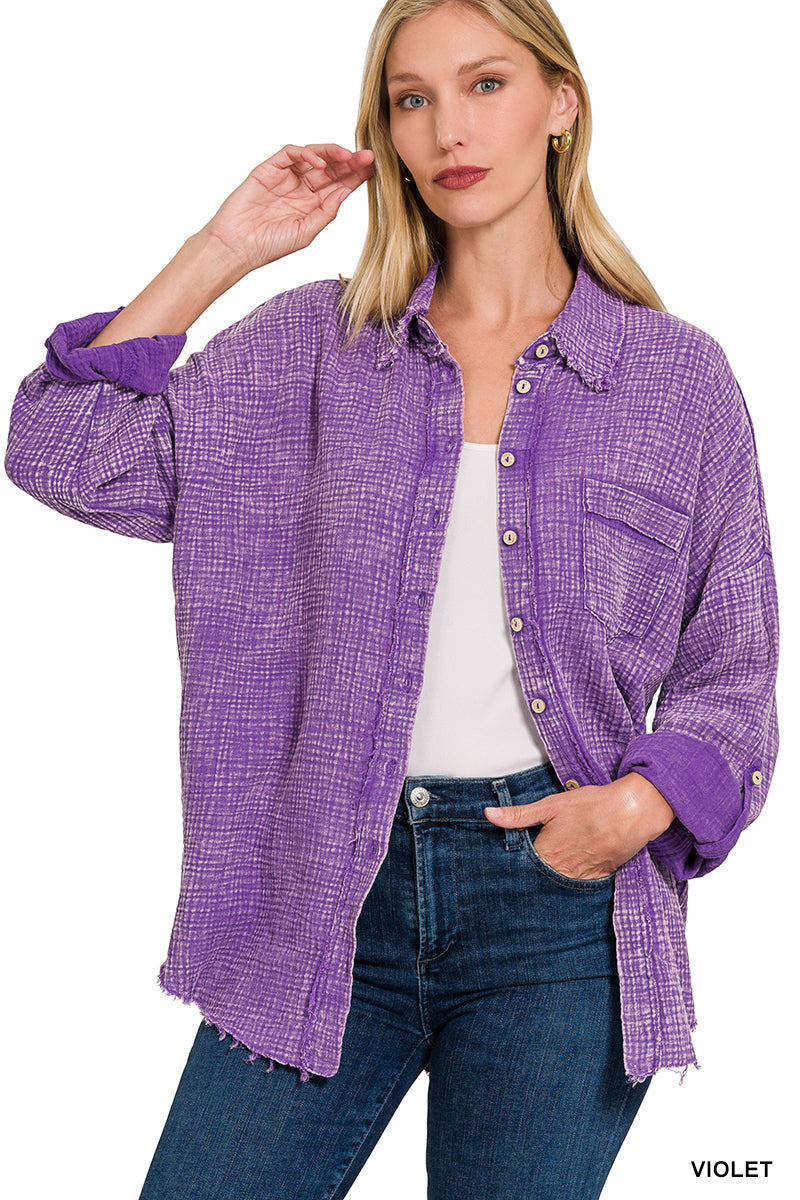 Double Gauze Button Down Violet