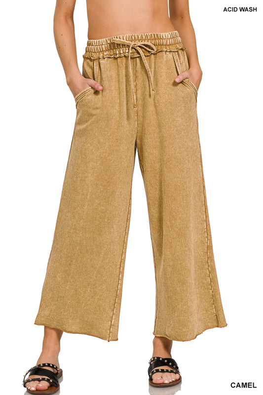 Acid Wash Palazzo Pants Camel