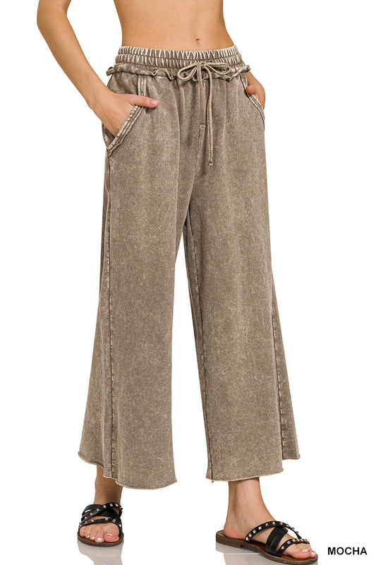 Acid Wash Palazzo Pants Mocha