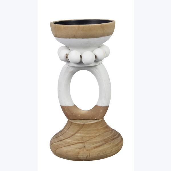 Wood Bead Pillar Candlestick