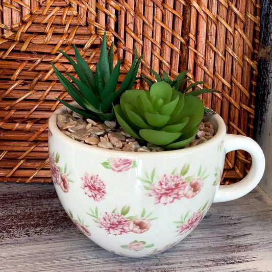 Pink Floral Succulent Tea Cup