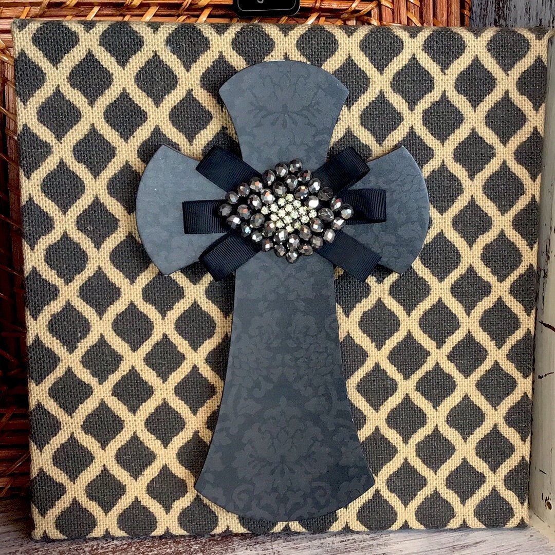 Burlap Canvas Cross Decor