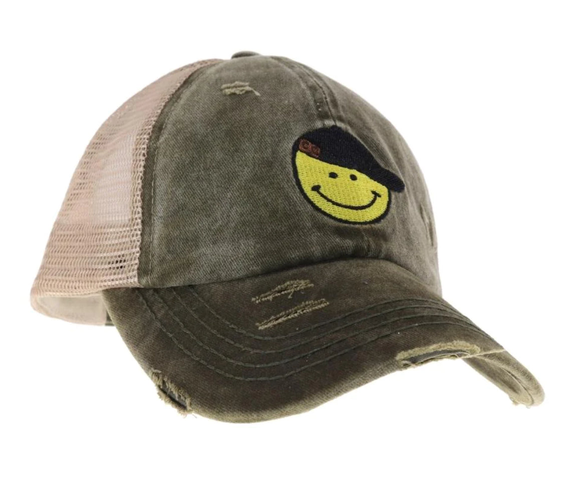 C.C Criss Cross Bball Cap - Olive Smiley