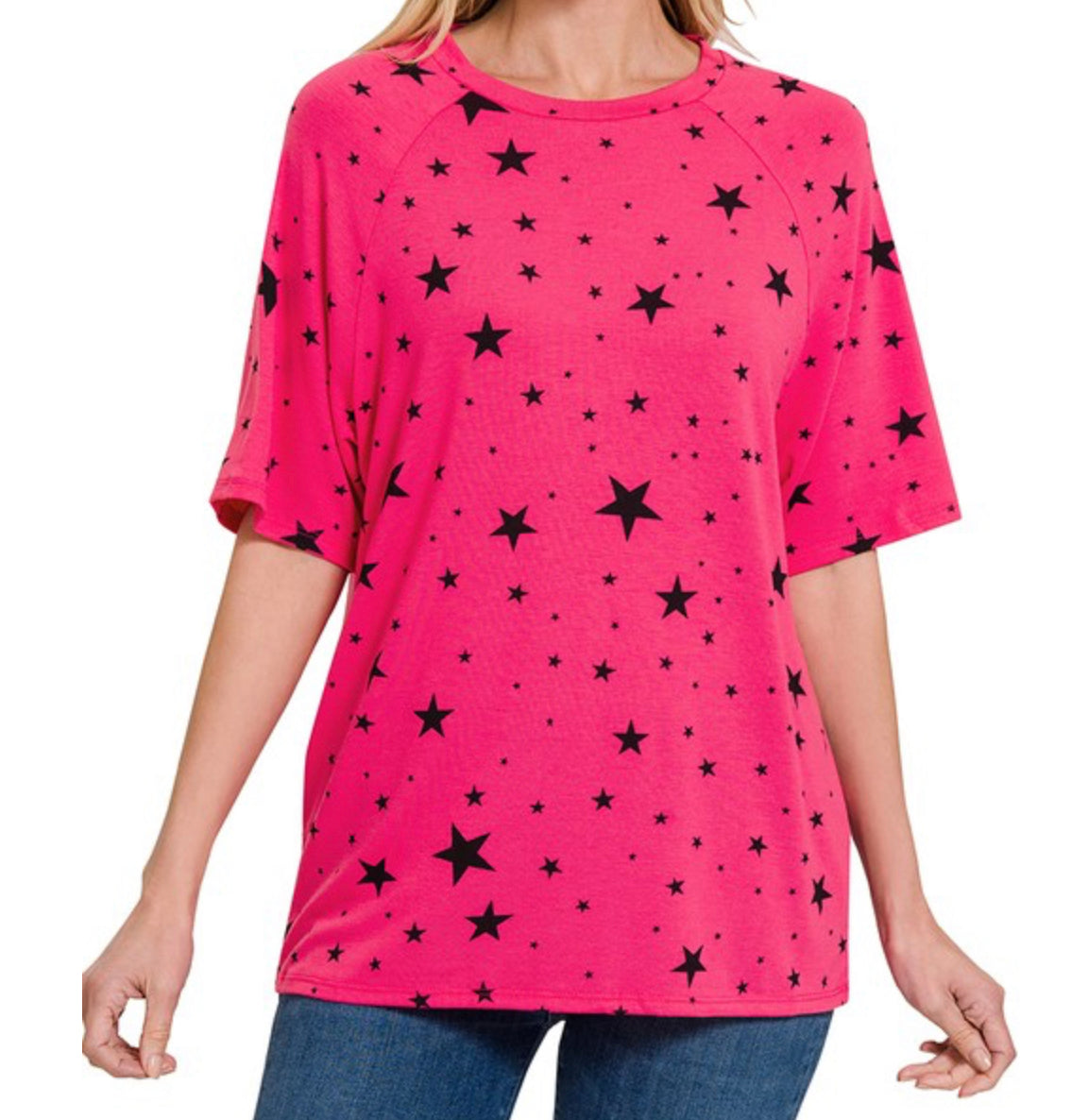 Fuchsia/Black Star Raglan Tee