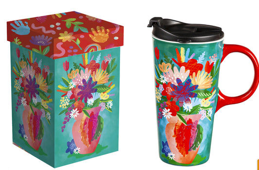 Flowers In Vase Ceramic Travel Cup