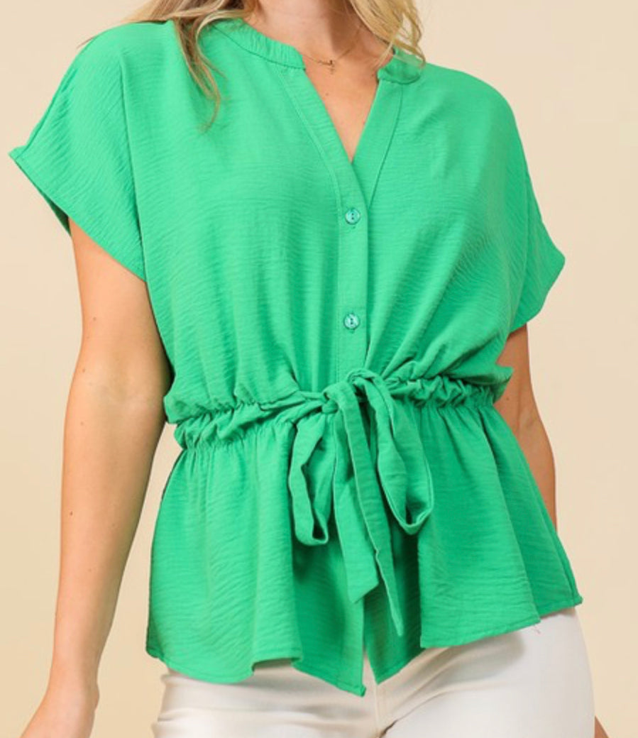 Kelly Green Button Down Tie Top