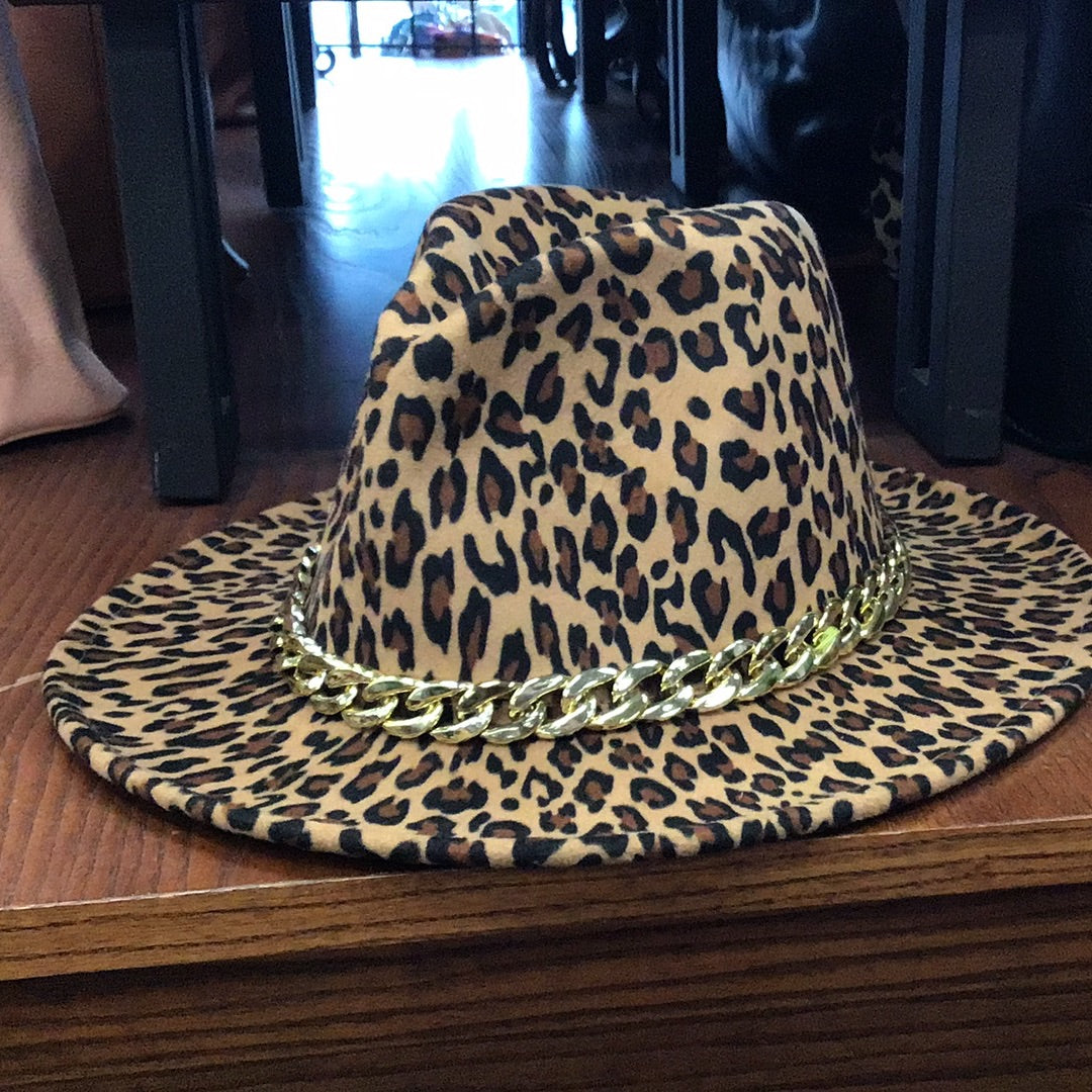 Leopard Fedora W/ Gold Chain