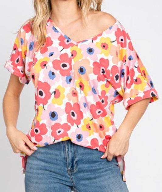 Pink Brushed Floral Print Top