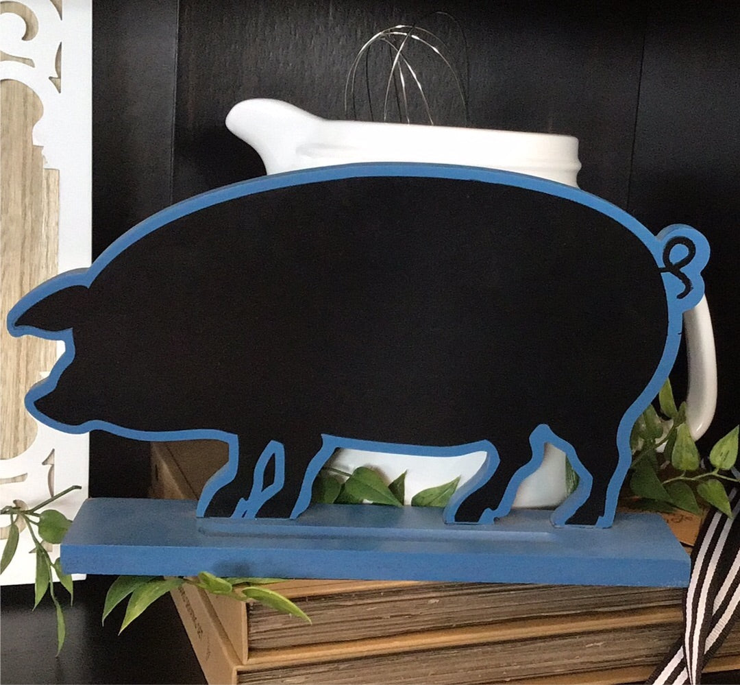 Blue/Black Pig Decor Chalkboard