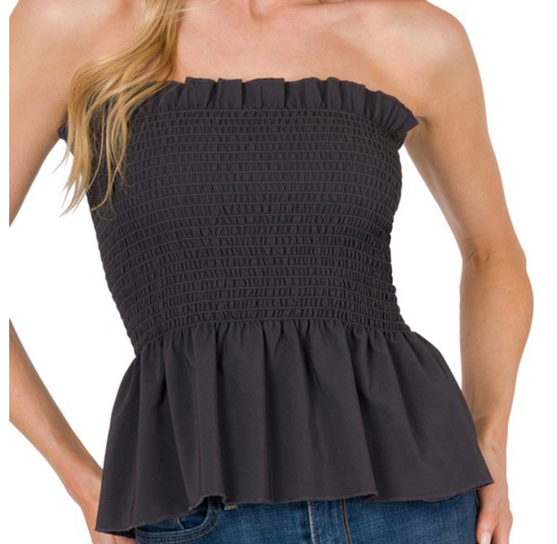 Ash Grey Woven Ruffe Tube Top