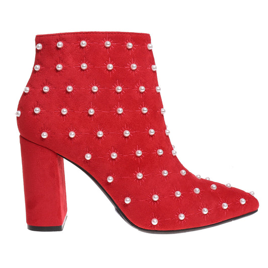 Red Bootie With Pearls