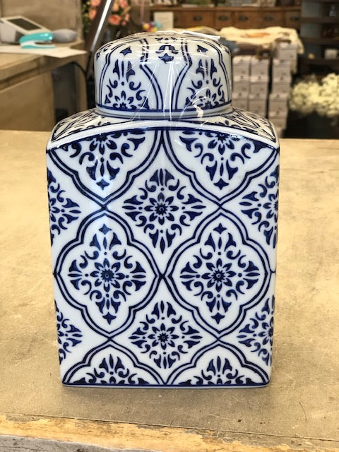 Blue White Canister With Lid