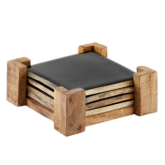 Wooden Black Coaster Set