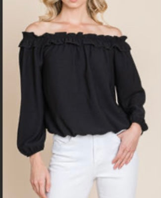 Satin Ruffle Trim Off the Shoulder Top