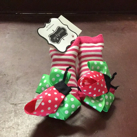 Stripe/Ladybug Bow Socks