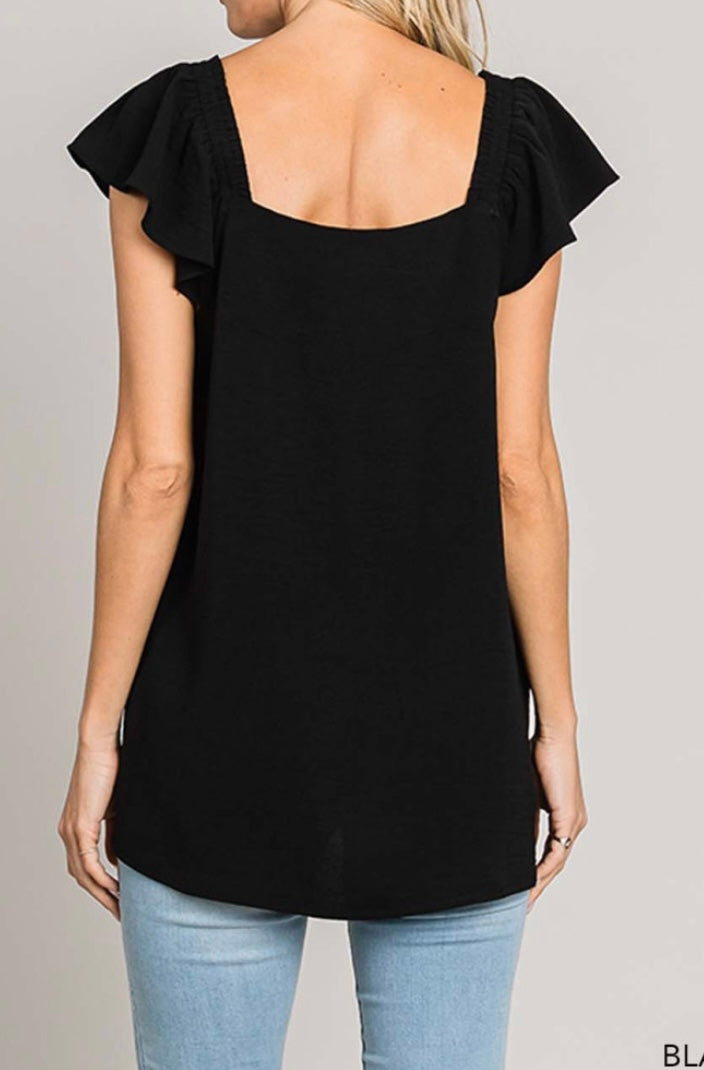 Black Ruffle Sleeve Tank