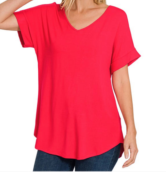 Ruby Rolled Sleeve Solid Top