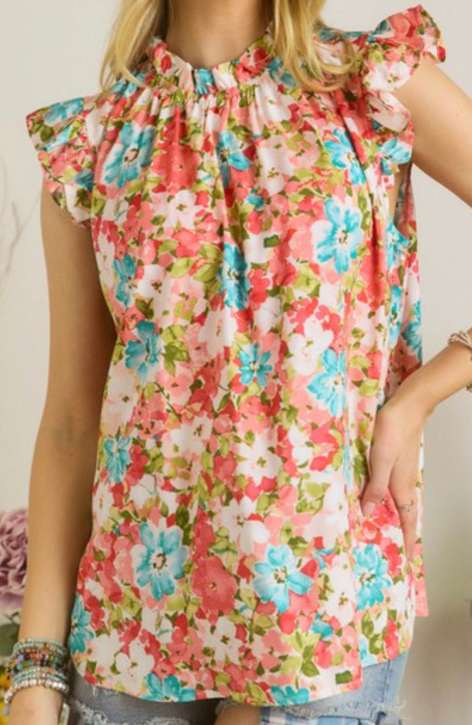 Curvy Floral Ruffle Top