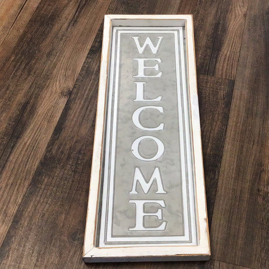 Gray/White Welcome Sign