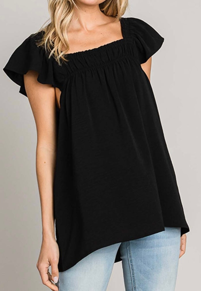 Black Ruffle Sleeve Tank