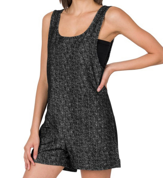 Black Brushed Romper With Pockets