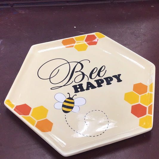 Bee Happy Hexagon Plate