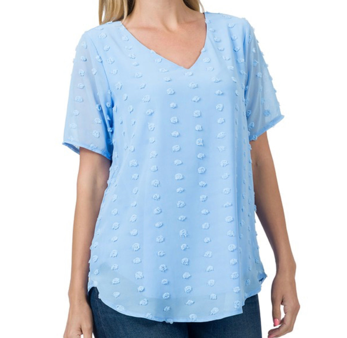 Spring Blue Chiffon Dotted Blouse