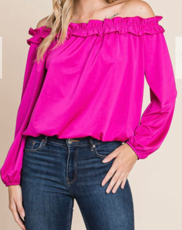 Satin Ruffle Trim Off the Shoulder Top