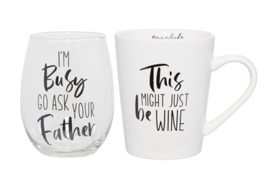 Might Be Wine | Go Ask Your Father Mug | Wine Set