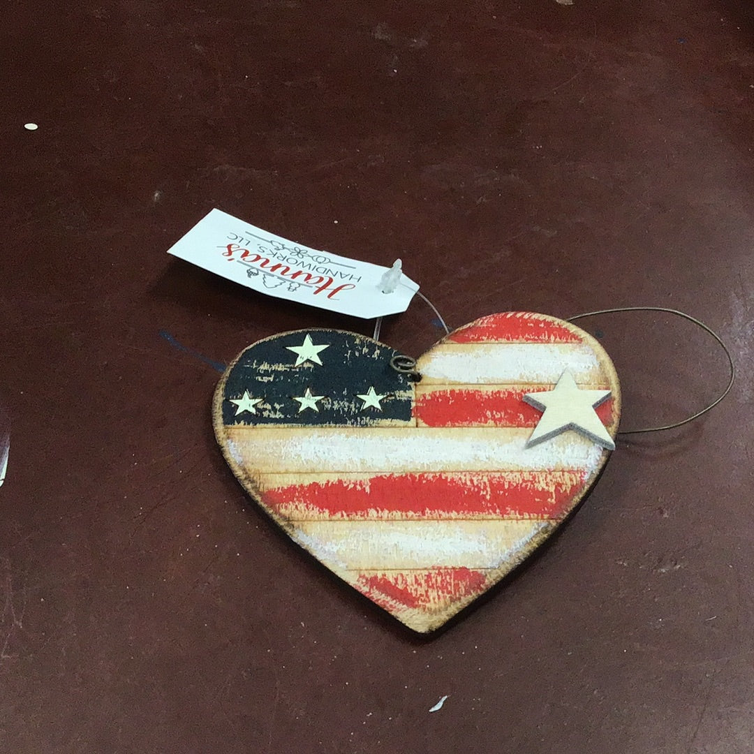 Wooden Flag Heart Ornament