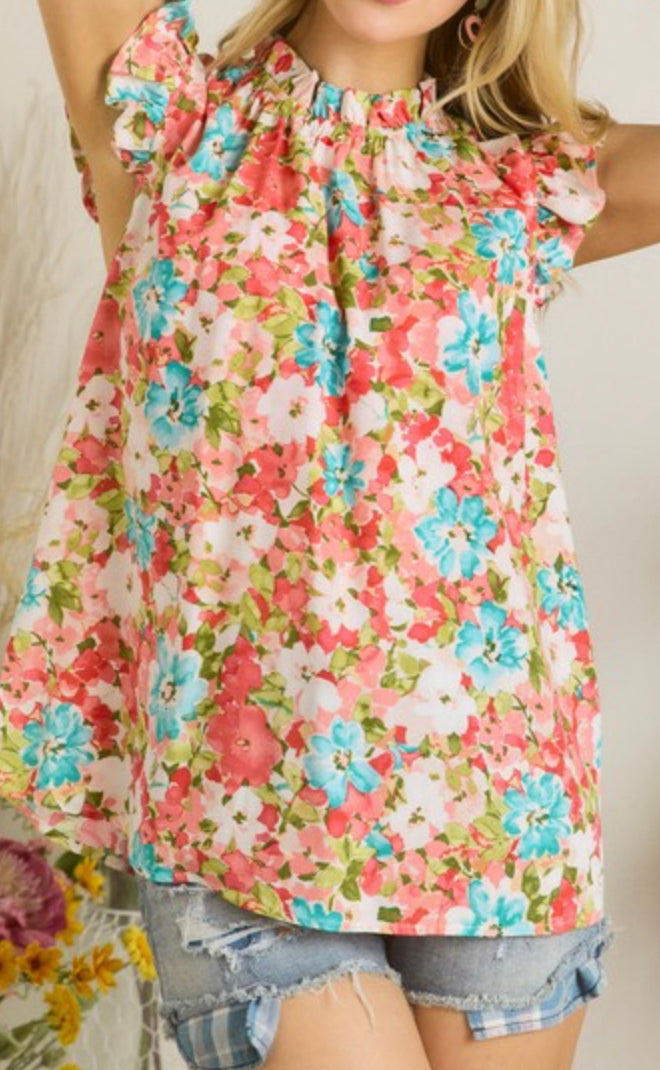 Curvy Floral Ruffle Top