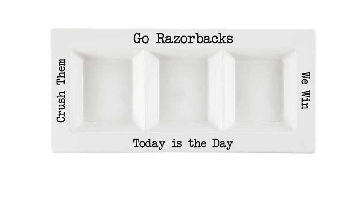 Arkansas Razorback Ceramic 3 Dip Platter